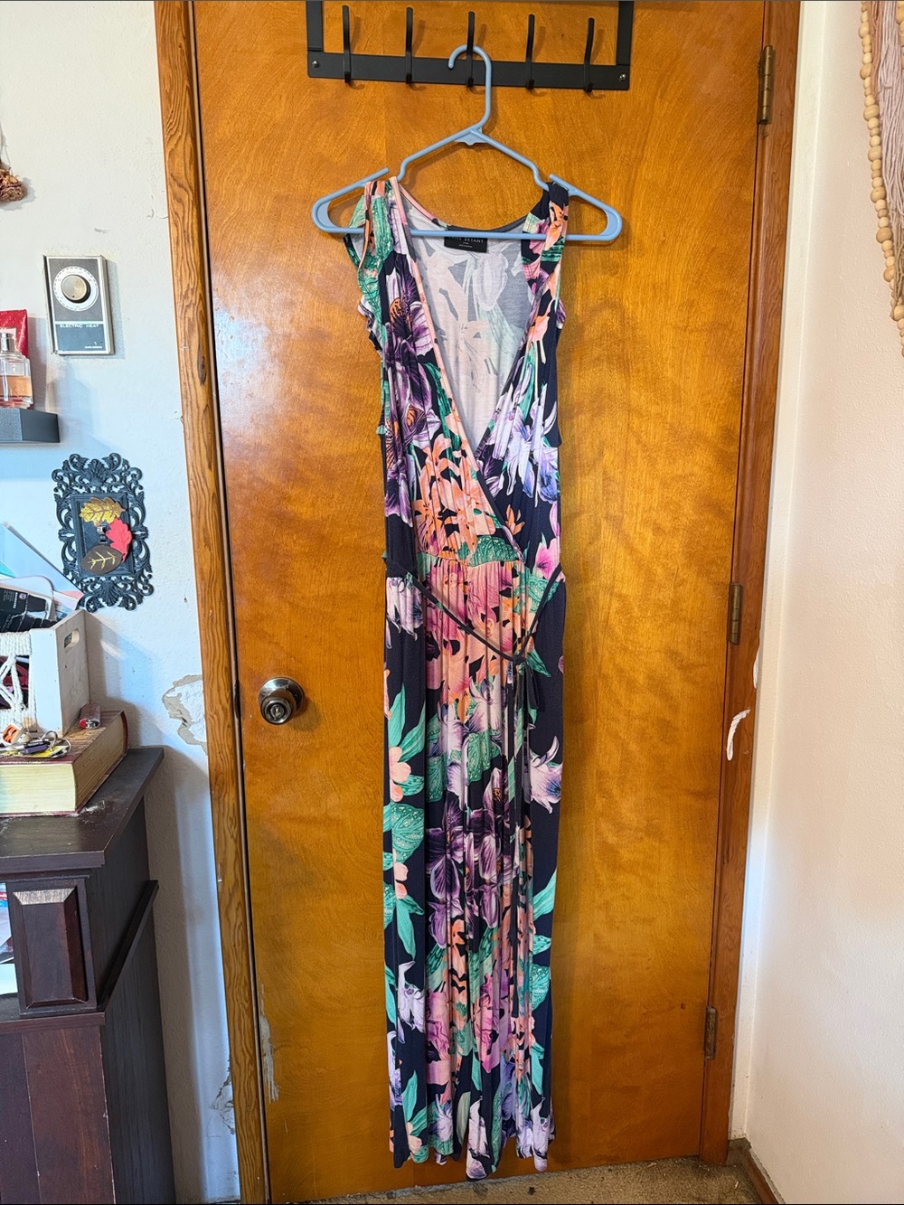Lane Bryant Black Floral Maxi Jumpsuit with Pink & Green